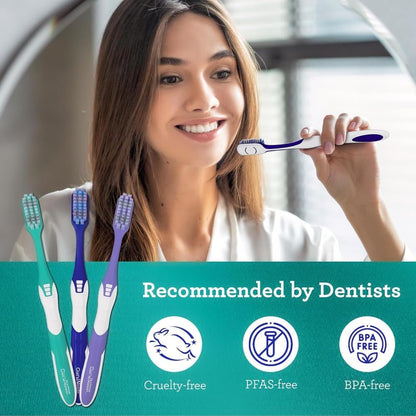 GuruNanda Gentle Giant Toothbrush with Dual Action Flossing Spiral Bristles, Non-Slip Ergo Dexa Grip, Helps in Teeth Whitening, BPA Free Manual Toothbrushes, Assorted Colors, 4 Count