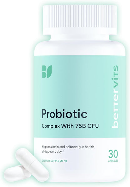 Bettervits Probiotics for Women & Men – 75 Billion CFU | Digestive Health and Gut Support Prebiotic | 14 Clinically Studied Strains with Vitamin B12, Lactobacillus and Inulin Fiber | 30 Capsules