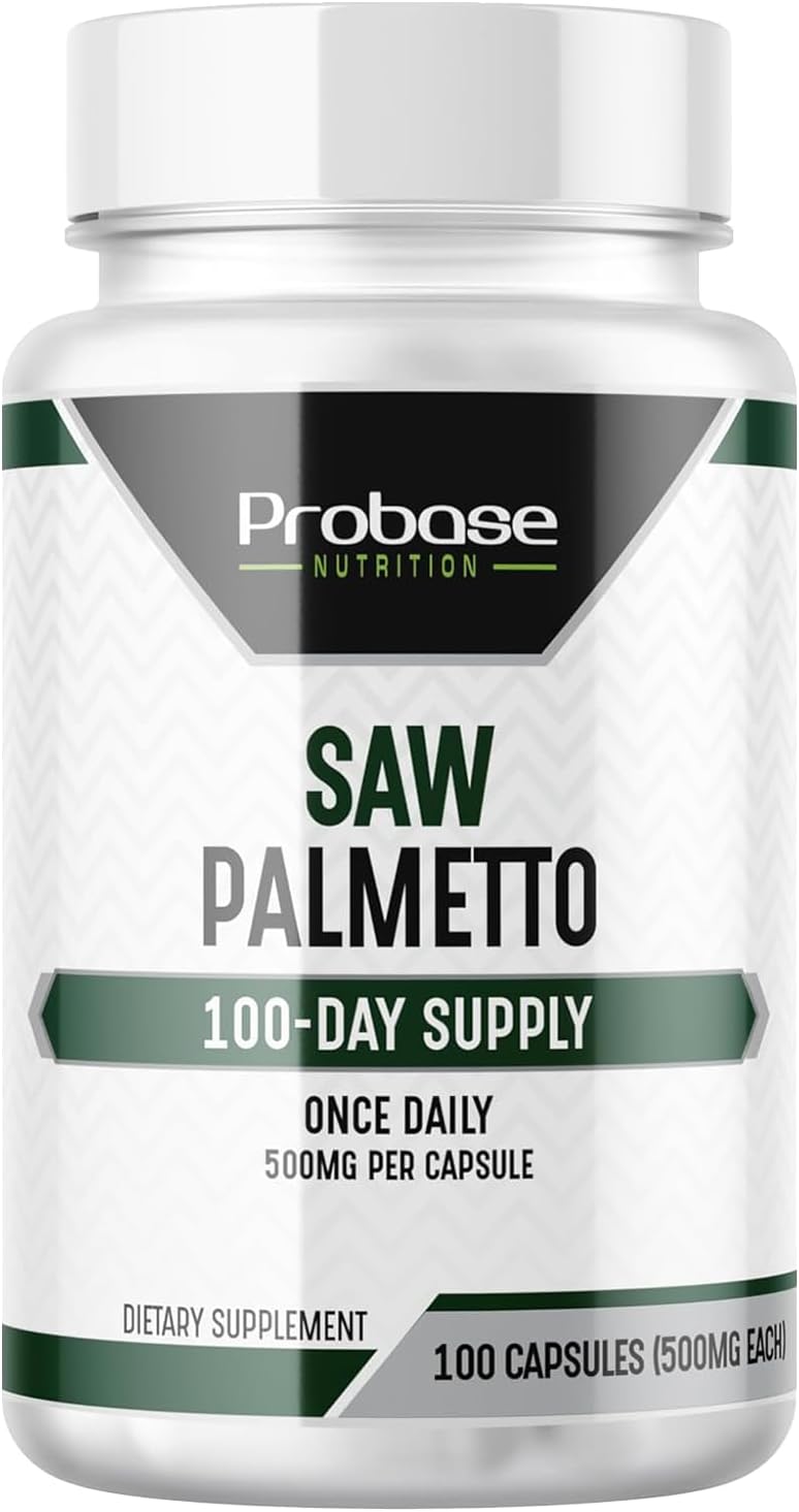 Probase Nutrition Saw Palmetto Herbal Supplement for Prostate and Urinary Health Support, 500mg, 100 Capsules, 3+ Month Supply