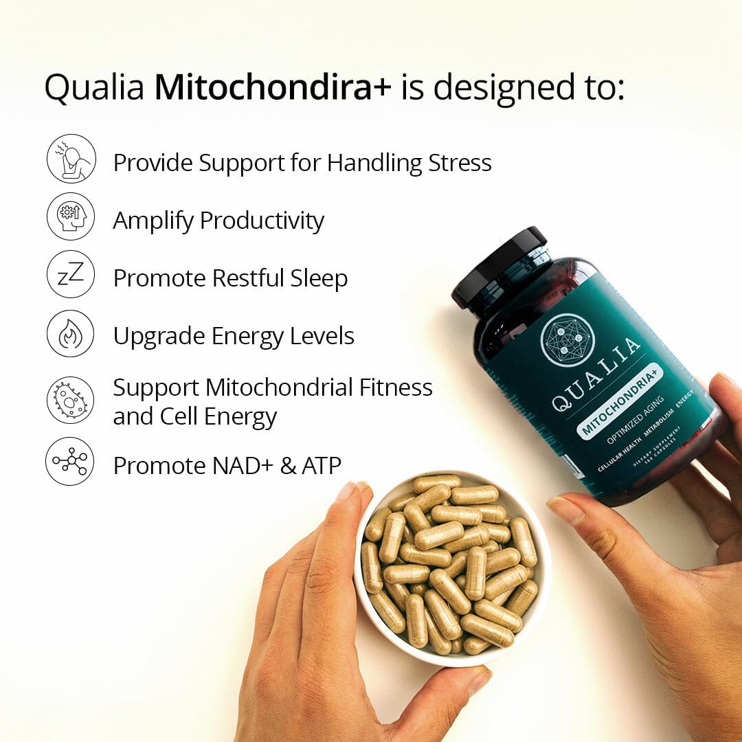 Qualia Mitochondria+ | The Most Advanced Supplement for NAD+, Cellular Energy, Metabolism & Repair for Better Aging w/35+ NAD Boosters Resveratrol & More | 160 Ct | 1 Month Supply