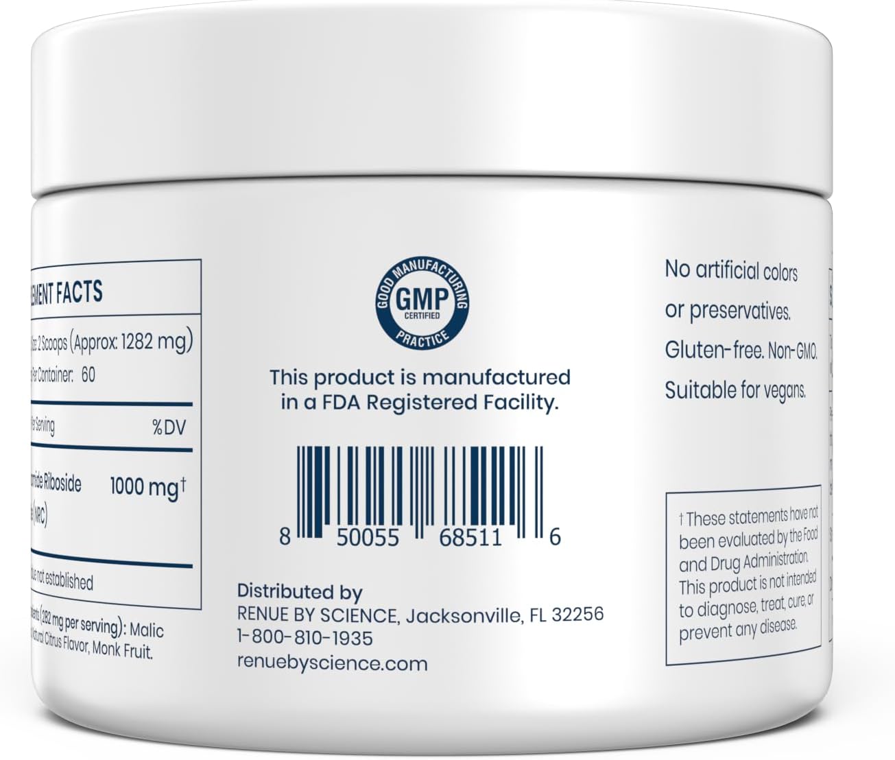 Renue By Science Nicotinamide Riboside | 1000mg Nicotinamide Powder - High Strength NR NAD Powder Sublingual Citrus Burst Flavor | Manufactured in the USA & Third-Party Tested | 60 Servings