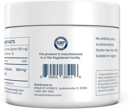 Renue By Science Nicotinamide Riboside | 1000mg Nicotinamide Powder - High Strength NR NAD Powder Sublingual Citrus Burst Flavor | Manufactured in the USA & Third-Party Tested | 60 Servings