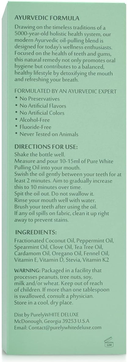 PurelyWHITE Coconut Pulling Oil - Mouthwash Mint Oil Pulling, Coconut Oil Pulling for Teeth, Pulling Oil for Teeth Whitening & Healthier Teeth & Gums - Alcohol-Free Freshens Breath W/ 7 Essential Oils