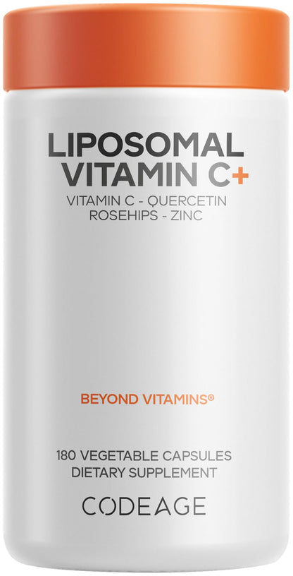 Codeage Liposomal Vitamin C 1500mg with Zinc, Elderberry, Citrus Bioflavonoids Grapefruit, Lemon, Orange Powder, Quercetin & Rose Hips Fruit – Vegan Supplement - Non-GMO, Vegan Pills, 180 Capsules