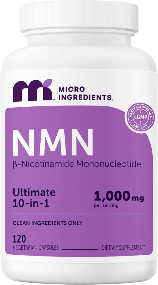 Micro Ingredients NMN Complex 1000mg Per Serving, 120 Veggie Capsules | 10-in-1 with Nicotinamide Mononucleotide, Resveratrol, Astaxanthin, TMG & CoQ10. NAD+ Supplement Precursor. Filler Free.