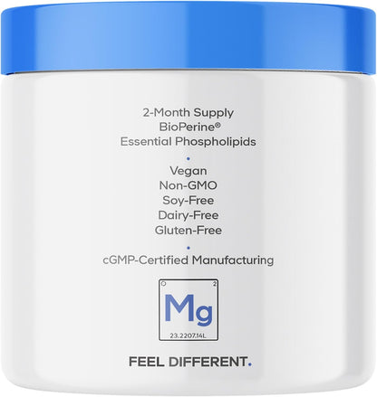 Codeage Liposomal Magnesium Glycinate Supplement, 2-Month Supply, Bisglycinate Magnesium Chelate, Chelated Magnesium Mineral Pills, BioPerine Black Pepper Vitamins Capsules, Non-GMO Vegan, 240 ct