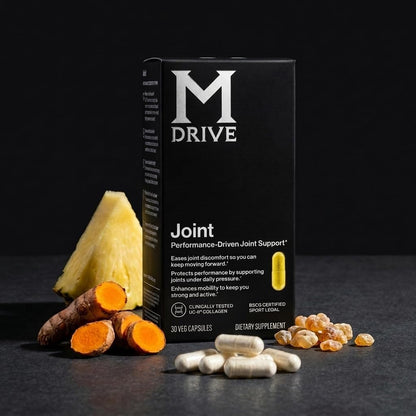 M Drive Men's Joint Support UC II Collagen Turmeric 30 Veg Capsules | Ease Discomfort Promote Flexibility Active Mobility Hyaluronic Acid Boswellia Bromelain Sport Legal Non GMO Gluten Free