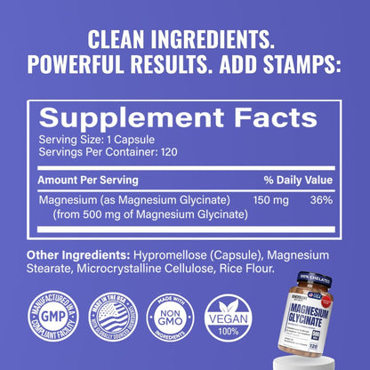 Premium Magnesium Capsules 500mg, High Absorption Formula Chelated Buffered Citrate to Support Digestion, Bone, Sleep & Muscle Health – Magnesium Glycinate - 120 Capsules