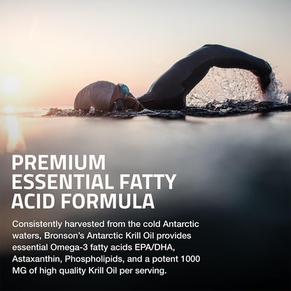 Bronson Antarctic Krill Oil 1000 mg with Omega-3s, 120 Softgels | Heavy Metal Tested, with EPA, DHA, Astaxanthin and Phospholipids, Non-GMO, Gluten Free, Soy Free