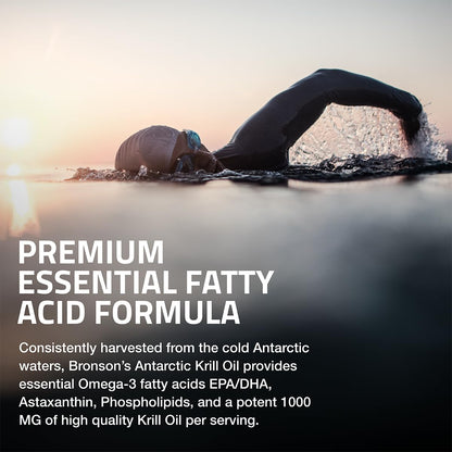 Bronson Antarctic Krill Oil 1000 mg with Omega-3s, 120 Softgels | Heavy Metal Tested, with EPA, DHA, Astaxanthin and Phospholipids, Non-GMO, Gluten Free, Soy Free