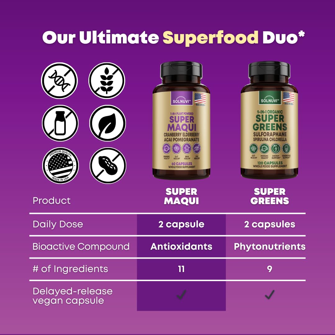 Organic Super Maqui Berry Capsules - Superfood Powder - Elderberry Extract, Cranberry, Pomegranate, Acai - Dry Eye & Tear Support, Gut Health, Skin - 60 Vegan Capsules, Non GMO, Gluten Free Supplement
