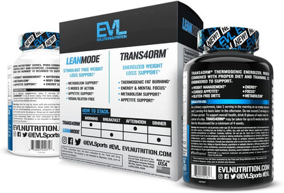EVL Weight Loss Support Stack - Trans4orm Thermogenic Fat Burner & Metabolism Support Pills with Green Coffee Bean Extract and Forskolin Plus LeanMode Non-Stimulant