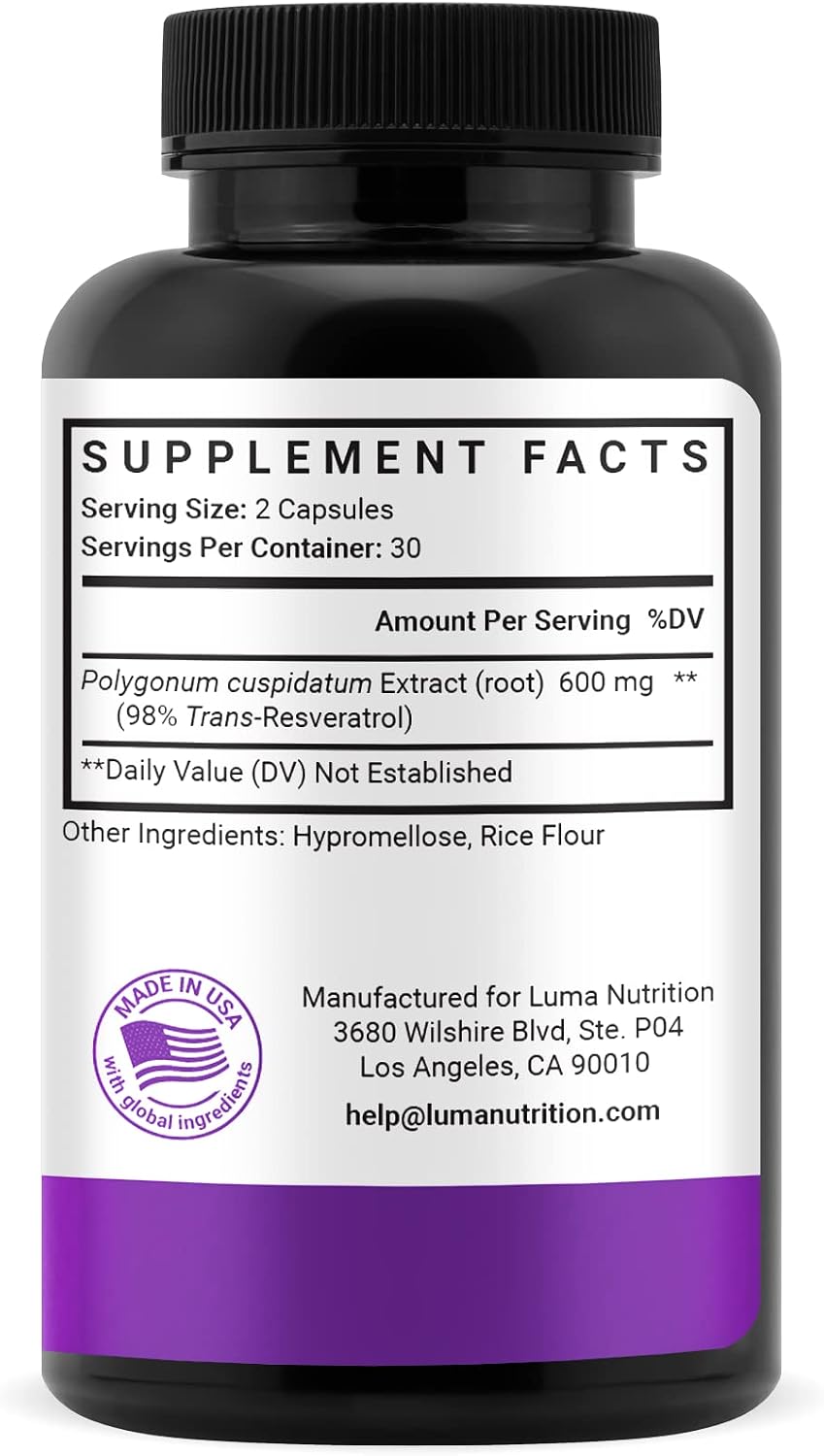 Luma Nutrition Pure Resveratrol Supplement - Antioxidant - 60 Capsules
