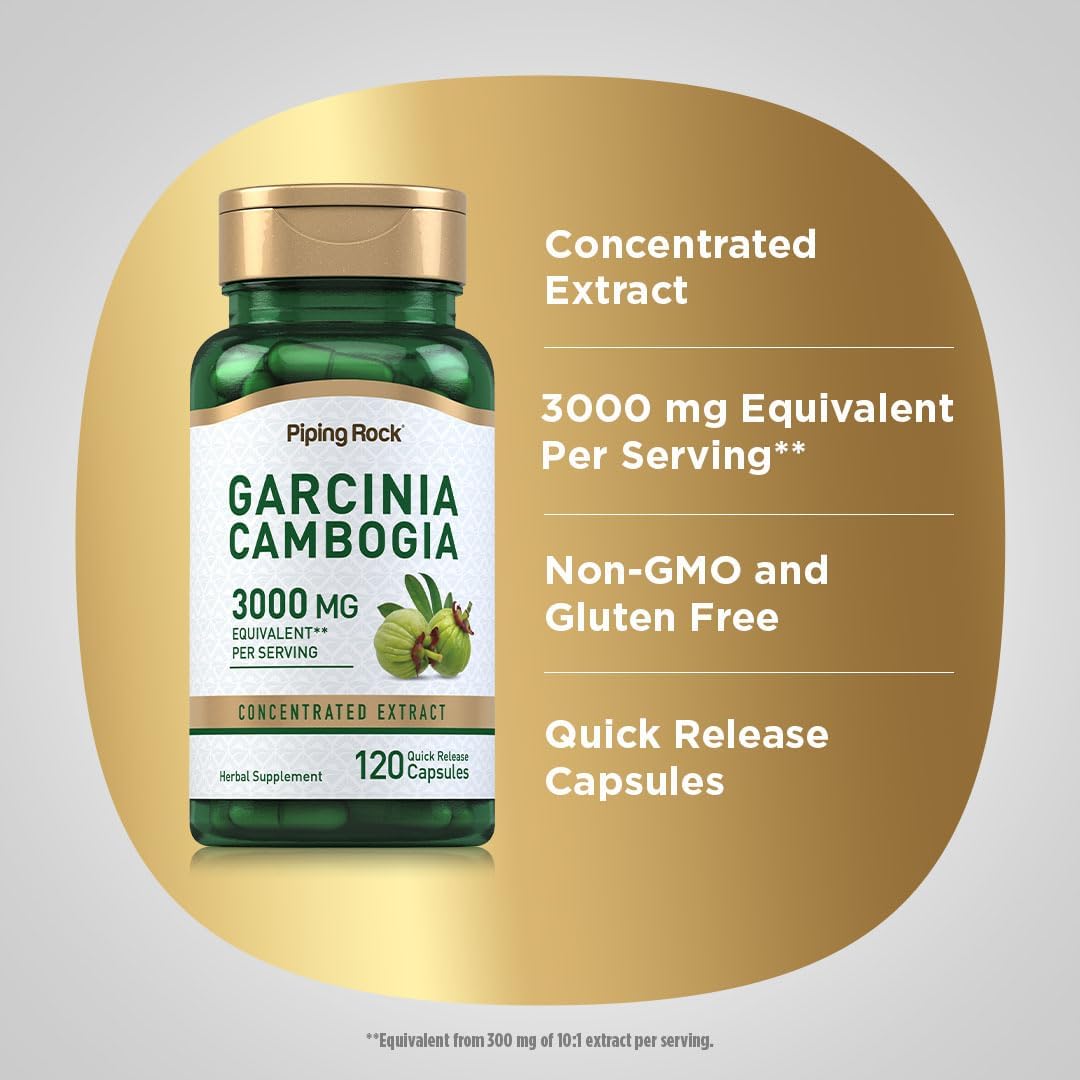Piping Rock Garcinia Cambogia Extract Capsules | 120 Count | Concentrated Pills | Non-GMO, Gluten Free Supplement