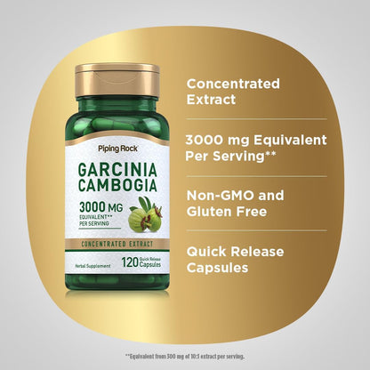 Piping Rock Garcinia Cambogia Extract Capsules | 120 Count | Concentrated Pills | Non-GMO, Gluten Free Supplement