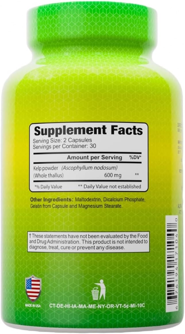 ALFA VITAMINS Kelp Supplement, 600mg of Natural Seaweed Kelp (Ascophyllum Nodosum), Rich in Iodine & Fucoidan, Supports Thyroid & Metabolic Function, Daily Vitamins for Wellness, Non GMO, 60 Tablets