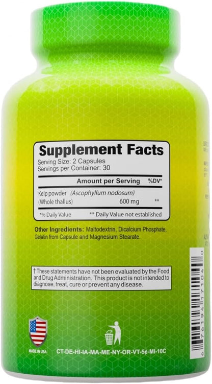 ALFA VITAMINS Kelp Supplement, 600mg of Natural Seaweed Kelp (Ascophyllum Nodosum), Rich in Iodine & Fucoidan, Supports Thyroid & Metabolic Function, Daily Vitamins for Wellness, Non GMO, 60 Tablets