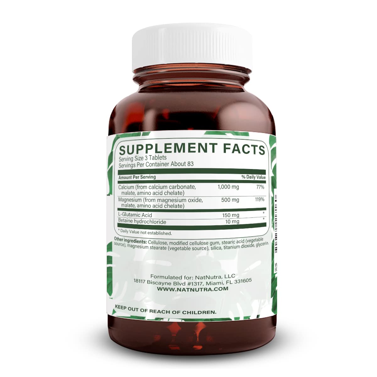 Natural Nutra Chelated Calcium Magnesium 1000/500 mg Supplements Plus Betaine HCL - Chelated Cal Mag Improves Bone Density, Supports Muscle, Teeth, Cardiovascular & Nerve Health, 100 Vegan Tablets