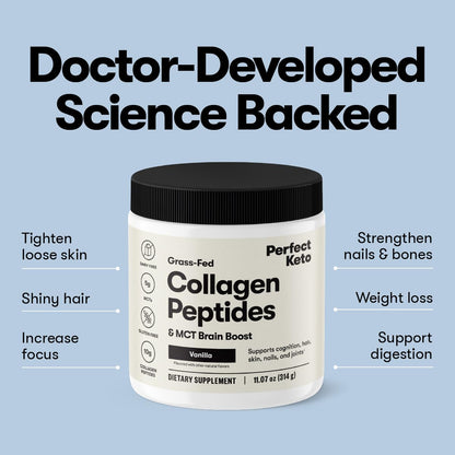 Perfect Keto Collagen Protein Powder with MCT Oil - Grassfed, GF, Multi Supplement