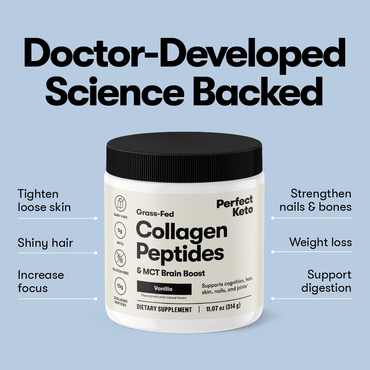 Perfect Keto Collagen Protein Powder with MCT Oil - Grassfed, GF, Multi Supplement