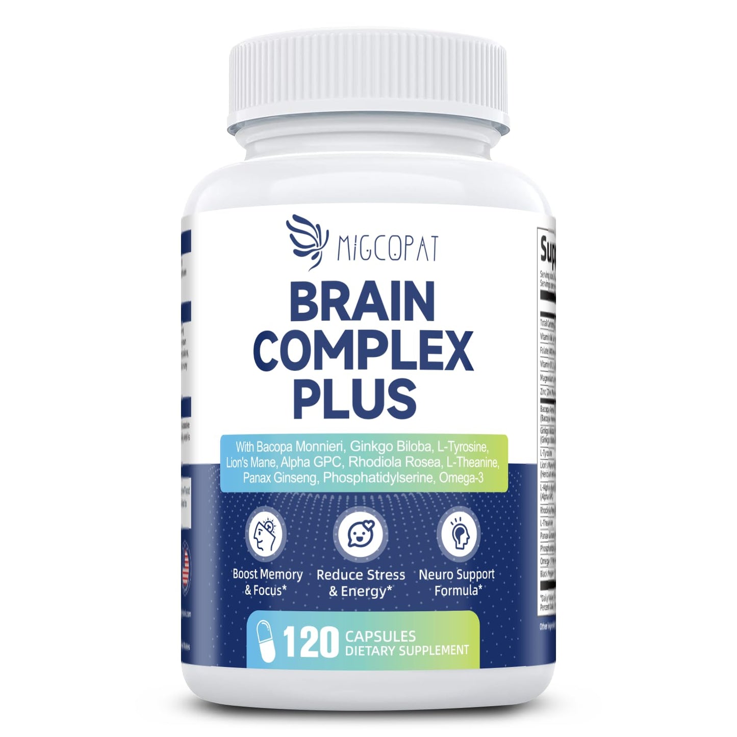 Brain Supplements for Memory & Focus - Nootropic with Bacopa Monnieri, Lion's Mane, Alpha GPC, Phosphatidylserine | Supports Mental Clarity & Cognitive Function | Vitamin B6 & B12-120 Capsules
