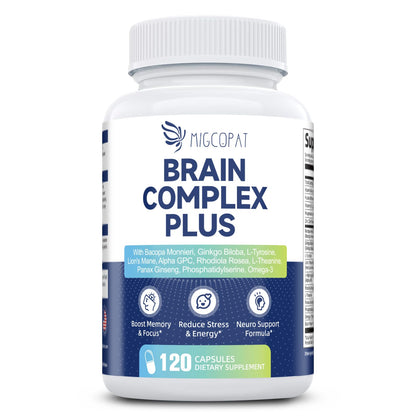 Brain Supplements for Memory & Focus - Nootropic with Bacopa Monnieri, Lion's Mane, Alpha GPC, Phosphatidylserine | Supports Mental Clarity & Cognitive Function | Vitamin B6 & B12-120 Capsules