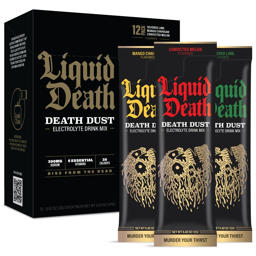 Liquid Death Electrolyte Death Dust - Hydration Powder Packets - 3 Flavors - 12-Stick 