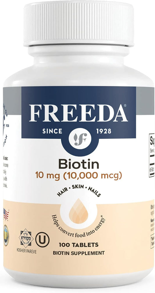 FREEDA Biotin 10,000 mcg Supplement - Tiny Tabs for Hair, Skin & Nails | High-Potency Biotin Supplement with 10,000 mcg to Support Healthy Hair, Skin, and Nails - Easy-To-Swallow Tiny Tablets