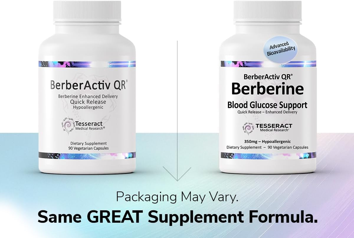 Tesseract Medical Research BerberActiv-QR Berberine Immune Support Supplement, Supports Liver Health, Hypoallergenic, 350mg, 90 Vegetarian Capsules