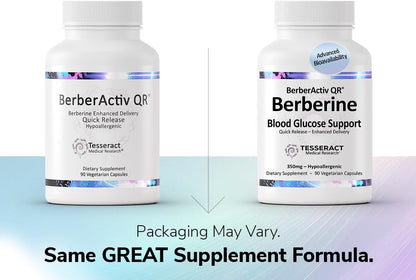 Tesseract Medical Research BerberActiv-QR Berberine Immune Support Supplement, Supports Liver Health, Hypoallergenic, 350mg, 90 Vegetarian Capsules