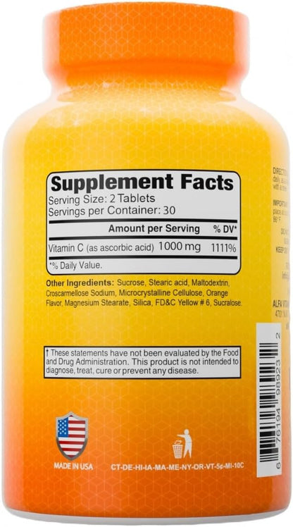 ALFA VITAMINS Vitamin C Chewables Contains 1000mg - Easy to chew Tablets - Super Antioxidant - Immune Booster - 60 Tablets