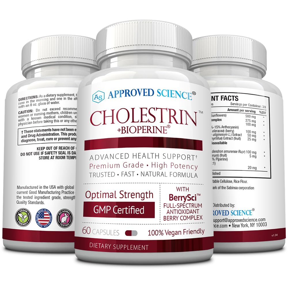 Approved Science Cholestrin - Lipid Level Support - Antioxidants, Lecithin, Berberine HCL, Berries, BioPerine - 60 Capsules - Pack of 3