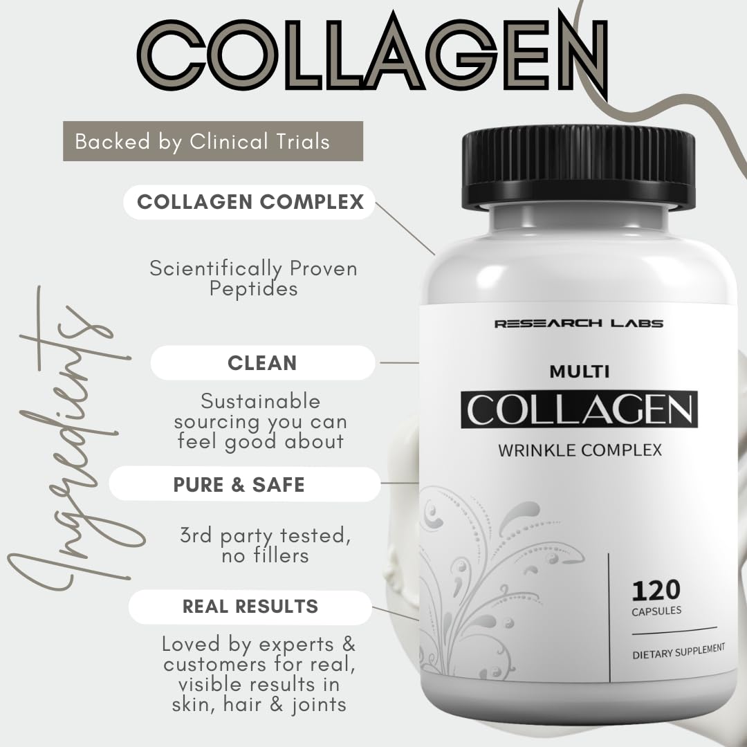 Research Labs 2 for 1 Promo 240 Collagen Pills - 6000 mg Per Day. Grass Fed Anti-Aging Support for Skin, Joints, Tendons, Bones, Hair and Nails. Paleo Friendly. Collagen Peptides Powder Supplement…