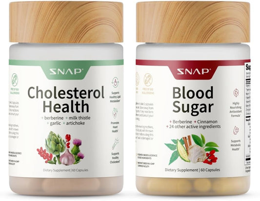 Snap Supplements Cholesterol Health + Blood Sugar Blend Bundle, 60 Vegetarian Capsules Each