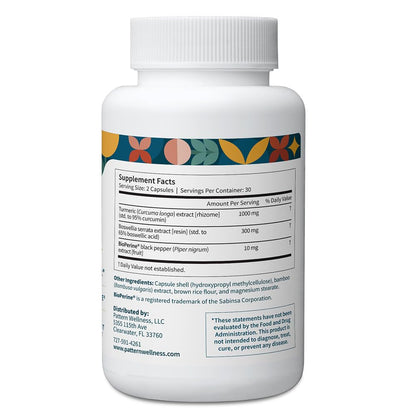 Pattern Wellness Turmeric Curcumin Supplement – 60 Capsules | 95% Curcuminoids with BioPerine® Black Pepper – Supports Joint, Cognitive & Immune Health – Non-GMO, Gluten Free