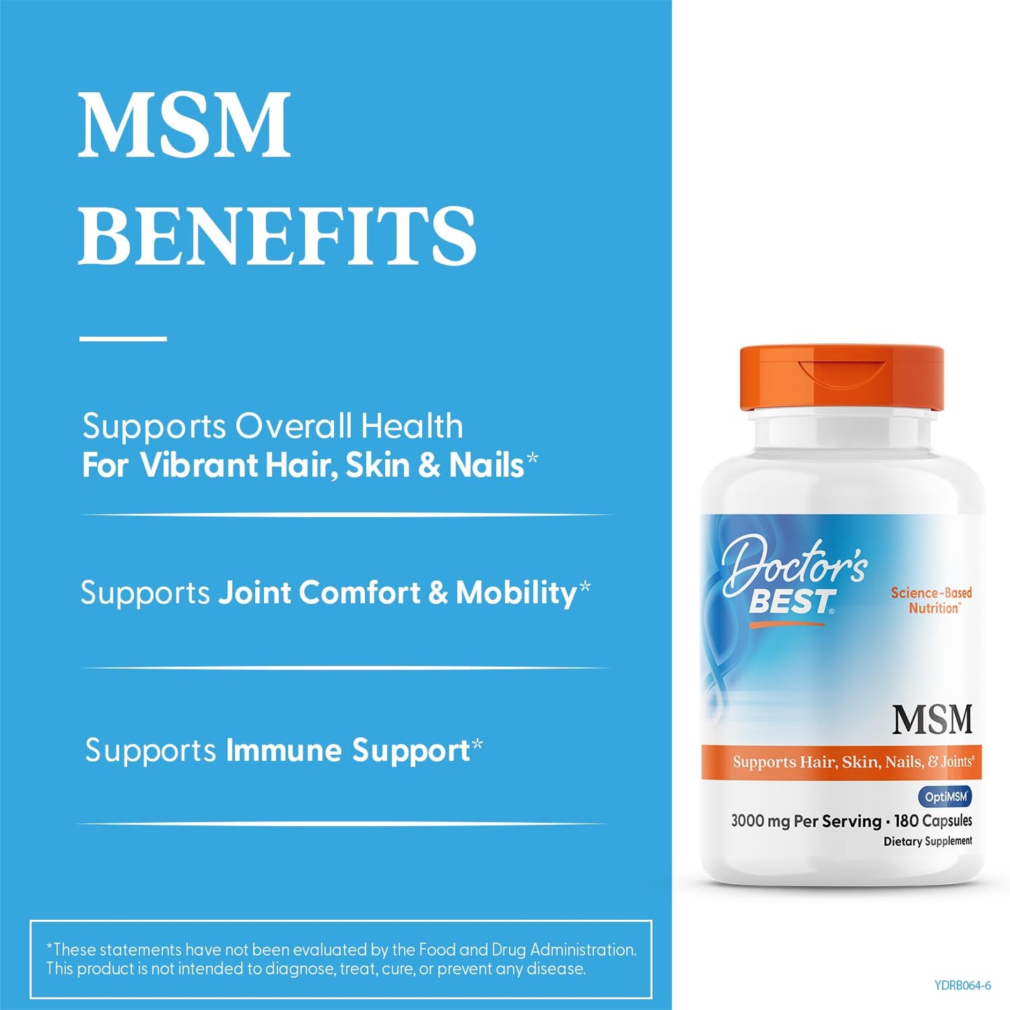 Doctor's Best MSM Supplement Capsules for Men & Women - Supports Hair, Skin, Nails, Joint Health & Mobility, 3000 mg Per Serving, Delivers Beneficial Sulfur w/ OptiMSM, Gluten Free, Non GMO - 360 Caps