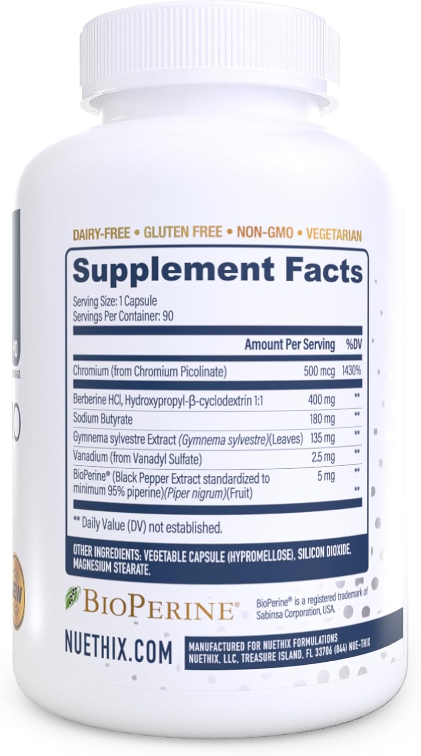 NuEthix Formulations GDA-MAX PRO, Double Berberine HCL Supplement, Supports Glucose Metabolism, Weight Management, Immune Support, Heart Health - Non GMO, Gluten Free, Dairy Free, 90 Count