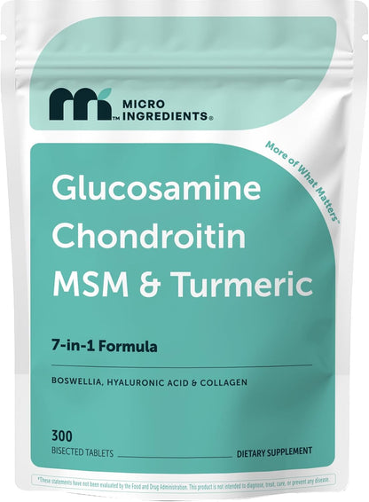 Micro Ingredients Glucosamine Chondroitin MSM and Turmeric Supplement, 300 Bisected Tablets | Joint Supplements for Men & Women* | 7-in-1 with Boswellia, Hyaluronic Acid, & Collagen Complex