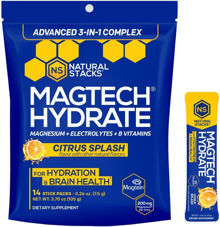Natural Stacks Magtech Magnesium Hydrate Bundle - Magnesium & Creatine Hydration Powder - Supports Brain Health & Hydration - 3 Pack (42 Total Servings)