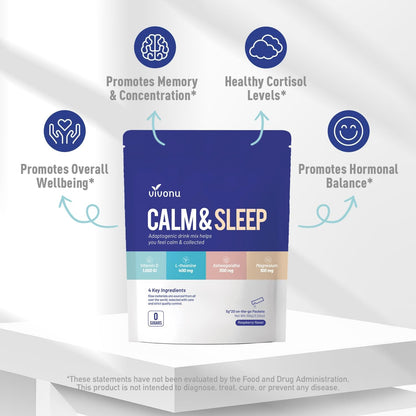 VivoNu Calm & Sleep Powdered Drink Mix Raspberry L Theanine Ksm-66 Ashwagandha Magnesium Glycinate Vitamin D 3 Supplements for Relaxation & Focus No Sugar Non GMO