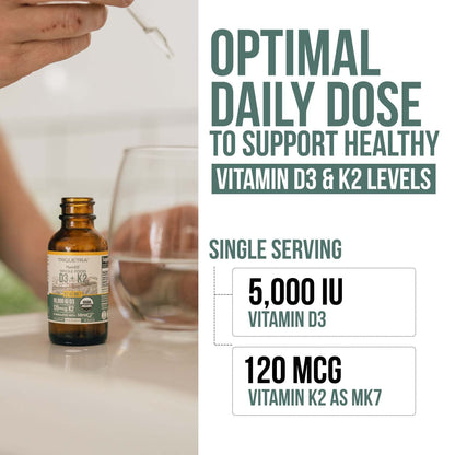 Organic Plant D3 + K2 | 5000 iu D3 + 120 mcg K2 as All-Trans MK7 from MenaQ7® - 100% Whole Food, Raw & Vegan | Enhanced Digestion with Prebiotic & Superfood Complex – D3 from Organic Algae (60 Count)