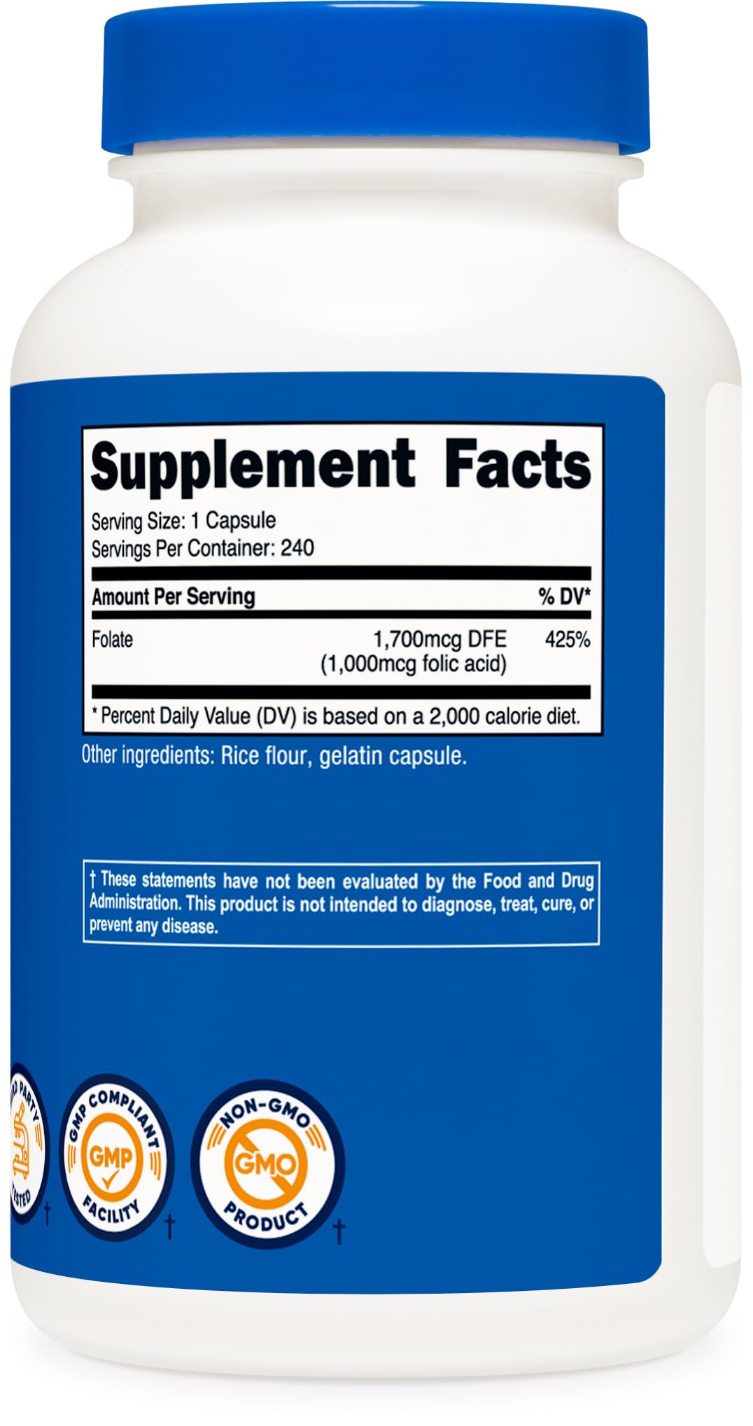 Nutricost Folic Acid (Vitamin B9) 1000 mcg, 240 Capsules