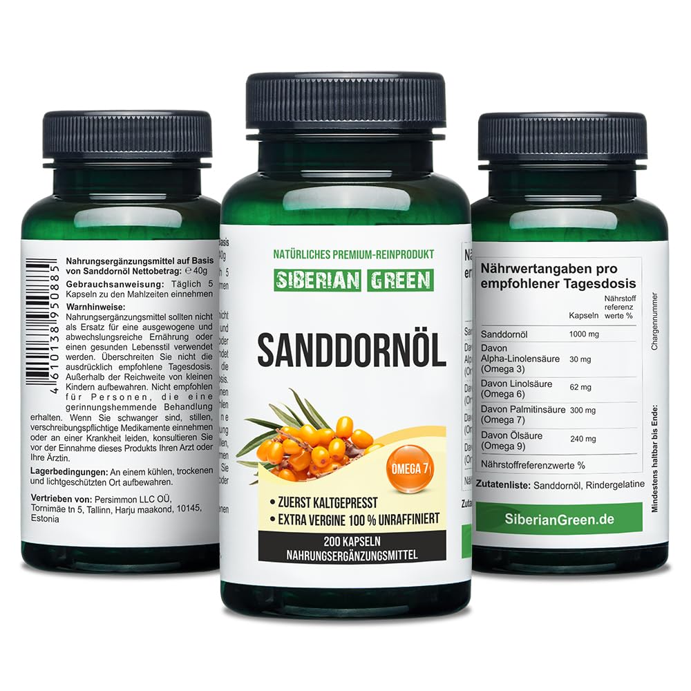 Siberian Sea Buckthorn Oil Capsules 200 Softgels | from Wild-harvested Siberian Sea