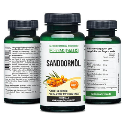 Siberian Sea Buckthorn Oil Capsules 200 Softgels | from Wild-harvested Siberian Sea