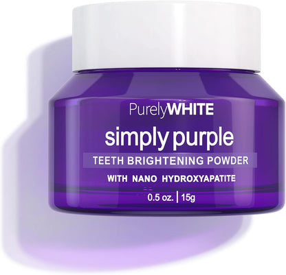 PurelyWHITE DELUXE, Updated Design Simply Purple Brightening Powder - Conceals Stains, No Sensitivity - Enamel-Safe Toothpaste Whitening Powder for Coffee, Tea, Food, Wine, and Tobacco Stains.