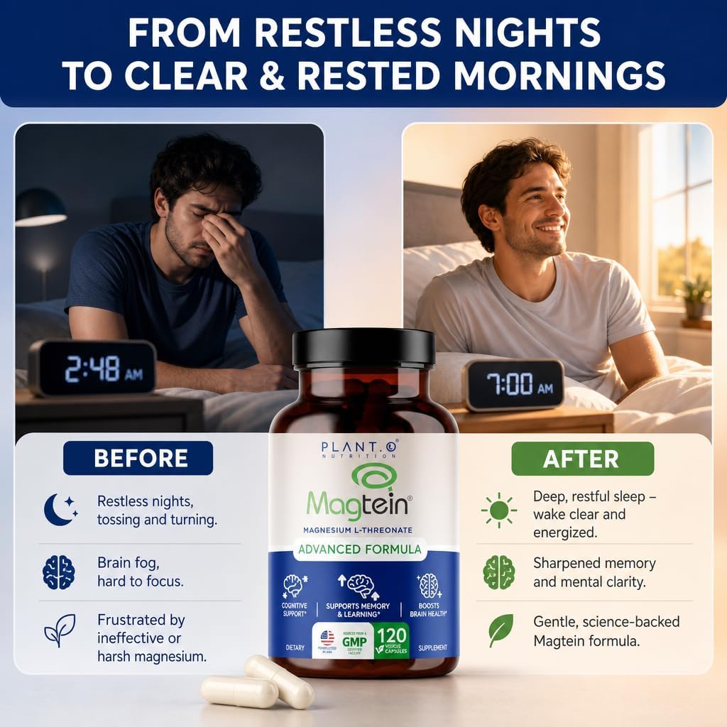 Magnesium L-Threonate Capsules – Brain & Sleep Support – 144mg Elemental Magnesium per Serving – High Absorption Cognitive & Memory Support – 120 Capsules