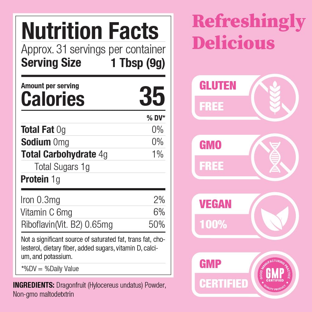 Pink Pitaya Powder, 8 Ounces, Non GMO, Gluten Free, Vegan, Packaged Locally in California
