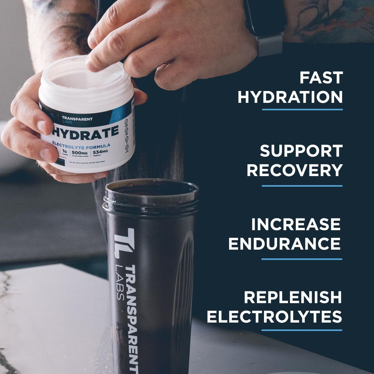 Transparent Labs Stim-Free Pre-Workout Powder (30 Servings, Strawberry Lemonade) & Hydrate Electrolytes Powder (40 Servings, Peach Mango)