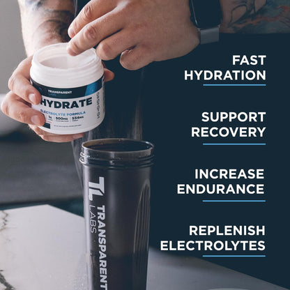 Transparent Labs Stim-Free Pre-Workout Powder (30 Servings, Strawberry Lemonade) & Hydrate Electrolytes Powder (40 Servings, Peach Mango)