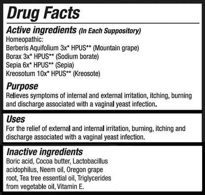 Vitanica Yeast Arrest, Homeopathic Vaginal Suppositories, for Yeast Infection Symptoms